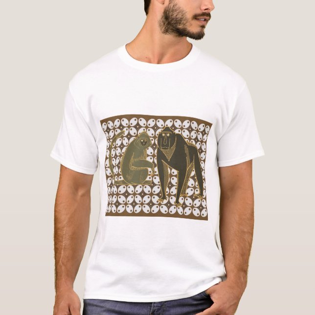 Batik Monkey i Retro Stil med Tribal Mönster T Shirt (Framsida)