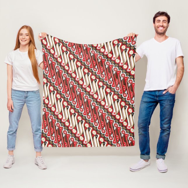 Batik Parang Seamless Mönster Red Fleecefilt (På plats)