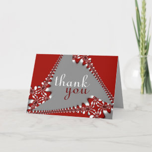 Batik Red Silver Tack Gracias Merci Danke Card Kort