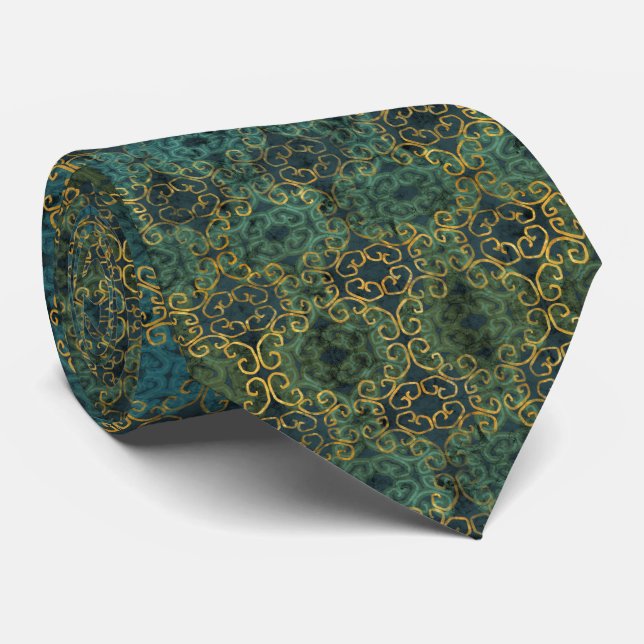 Batik Rulla Emerald och Guld Tie Slips (Rullad)