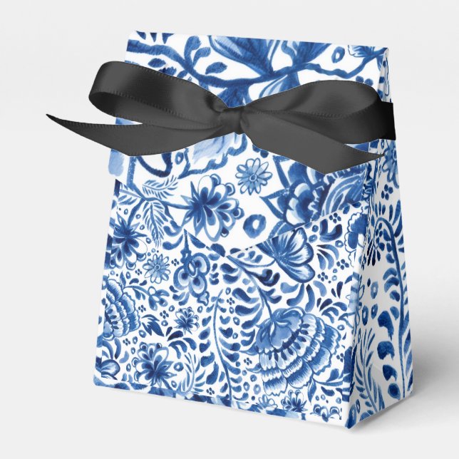 Batik stil blå och vit blomster foto presentaskar (Framsidan Sidan)