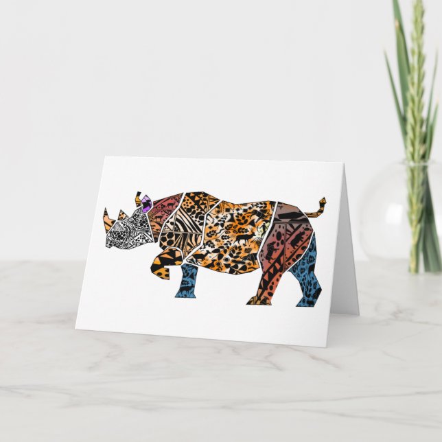 Batik stil Black Rhino Birthday Card Kort (Framsida)