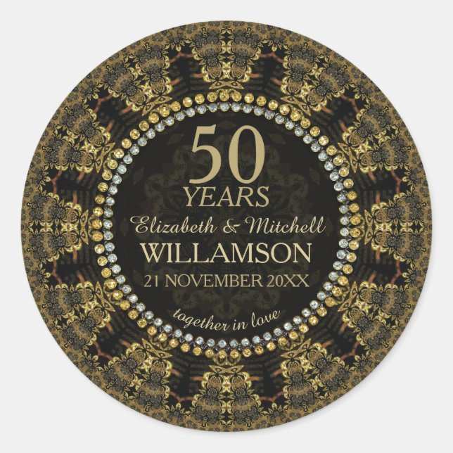 Batik Sunshine Guldjubileum  Runt Klistermärke (Framsida)