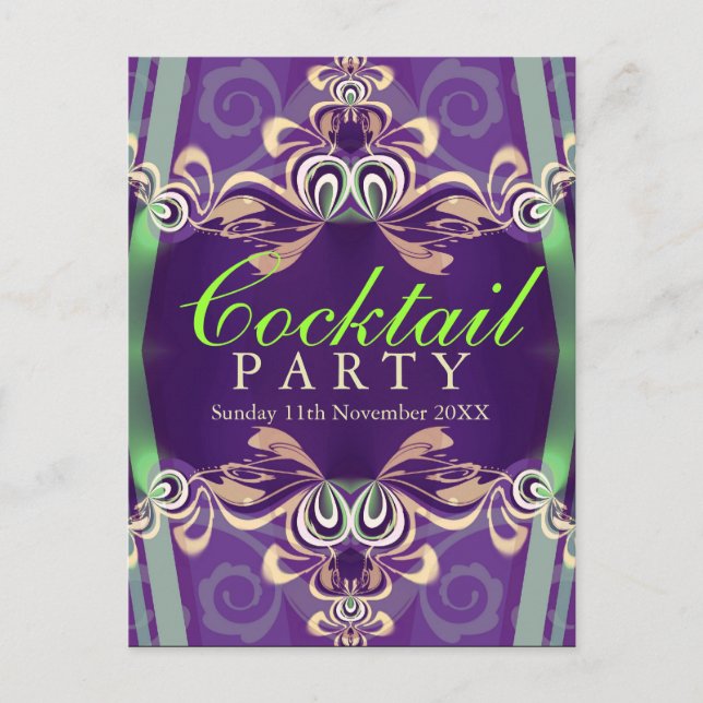 Batik Twist Grön Lila Cocktailfest Inbjudan (Framsida)