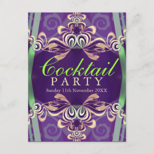 Batik Twist Grön Lila Cocktailfest Inbjudan Vykort