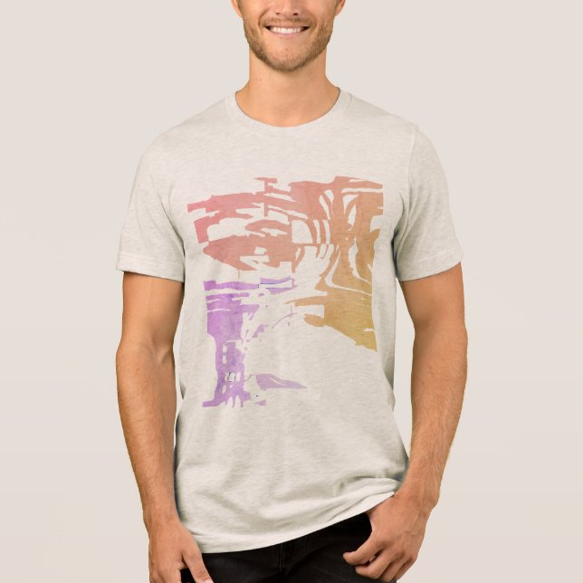 Batikliknande Contemporary Art i Rosa Tan Lavender T Shirt (Framsida)