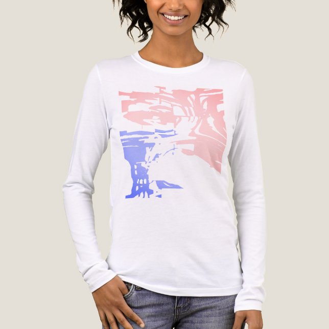 Batikliknande Contemporary Rosa Light Blue Tropica T Shirt (Framsida)