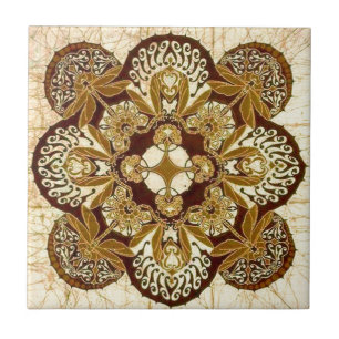 BatikMandala i brunt och solbränna Kakelplatta