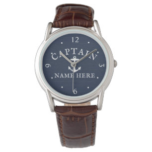 Båtkapten Namn Nautical Anchor Navy Blue Armbandsur