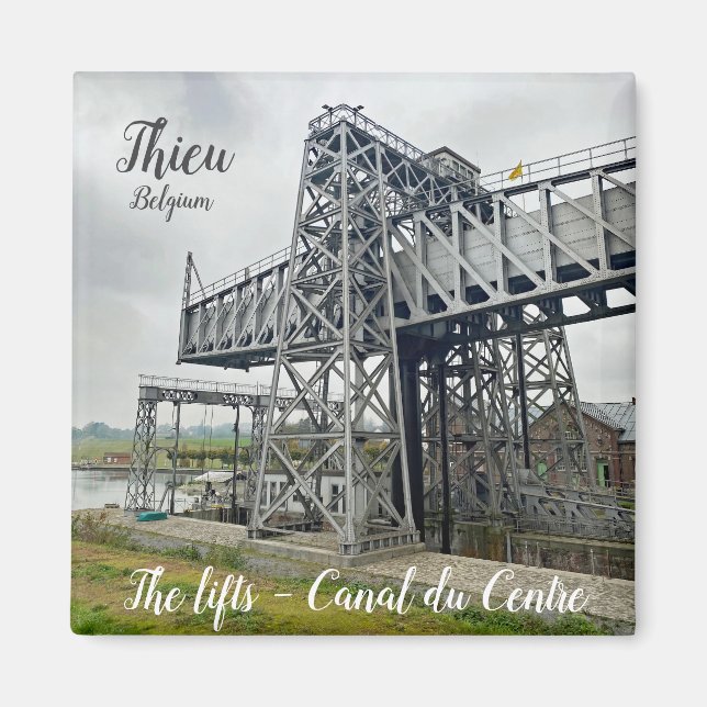 Båtliften i Thieu i Belgien Magnet (Framsidan)