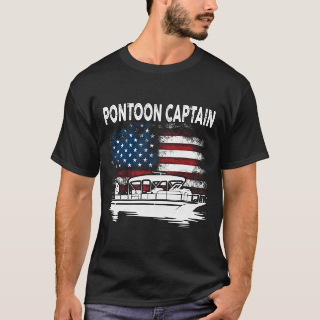 Båtliv Pontonkapten 4:e juli Pontonbåt  T Shirt (Framsida)