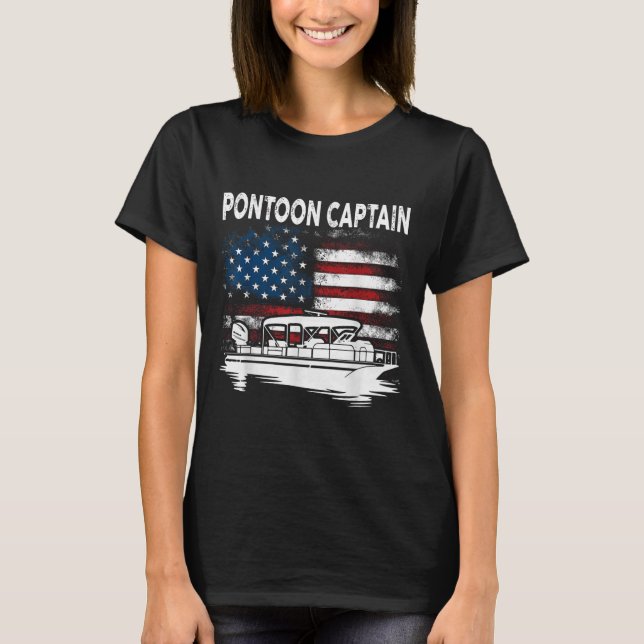 Båtliv Pontonkapten 4:e juli Pontonbåt  T Shirt (Framsida)