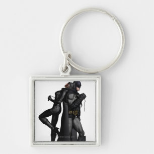 Batman Arkham City Batman och Catshe Fyrkantig Silverfärgad Nyckelring