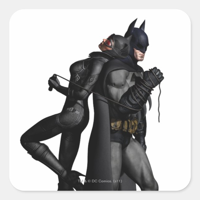 Batman Arkham City | Batman och Catshe Fyrkantigt Klistermärke (Framsida)
