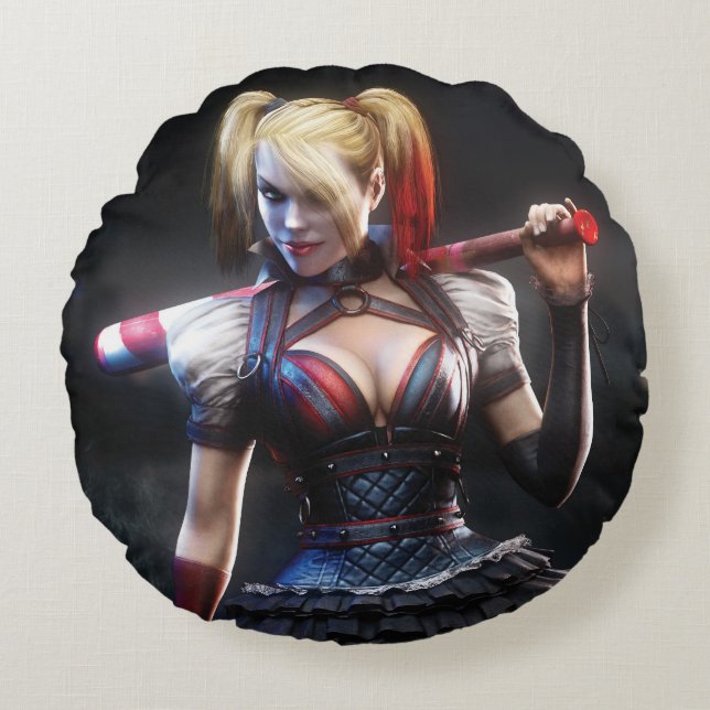 Batman Arkham Knight | Harley Quinn med Fladdermus Rund Kudde (Framsidan)