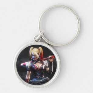 Batman Arkham Knight Harley Quinn med Fladdermus Rund Silverfärgad Nyckelring