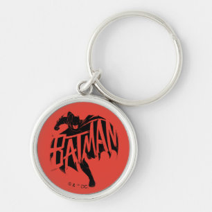 Batman Bläck Brush Namn Rund Silverfärgad Nyckelring