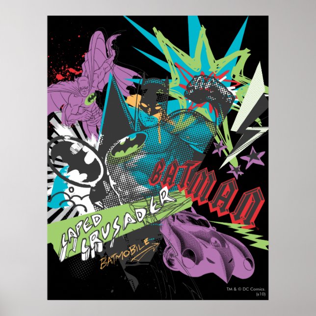 Batman Caped Crusader Neon Collage Poster (Framsidan)