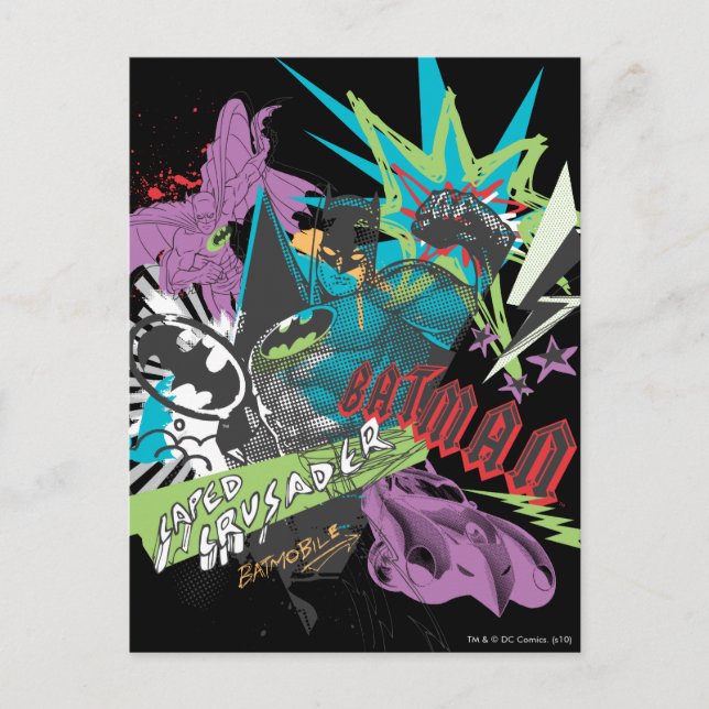 Batman Caped Crusader Neon Collage Vykort (Framsida)