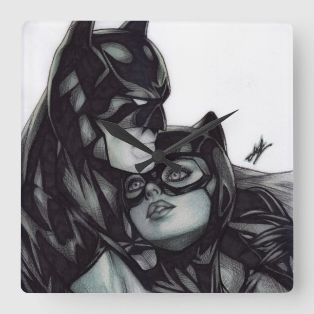 Batman & Catwoman ~ Bruce wayne & Selina Kyle Fyrkantig Klocka (Framsida)