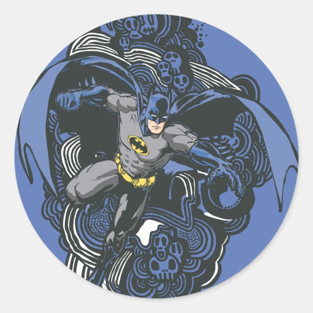 Batman Döskallar/Bläck Doodle 2 Runt Klistermärke (Framsida)