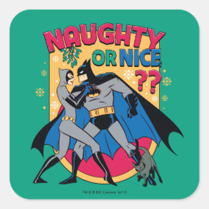Batman Fångkvinna vid Mistletoe Naughty eller Ni Fyrkantigt Klistermärke