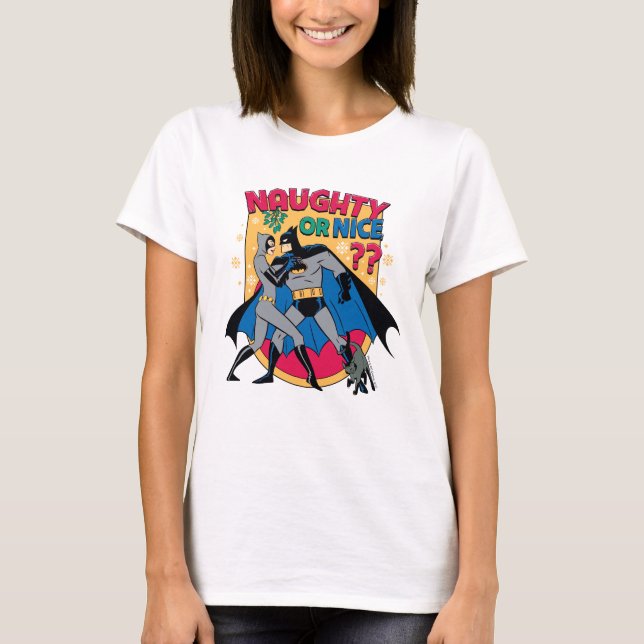 Batman | Fångkvinna vid Mistletoe Naughty eller Ni T-shirt (Framsida)