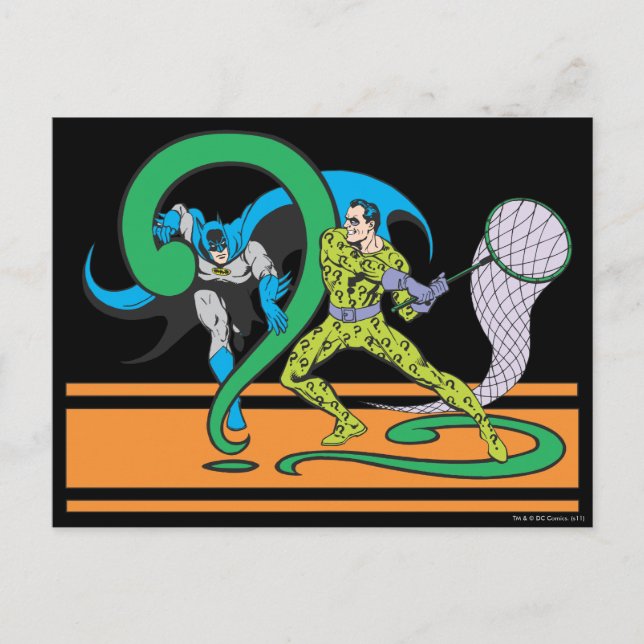 Batman Fights Riddler Vykort (Framsida)
