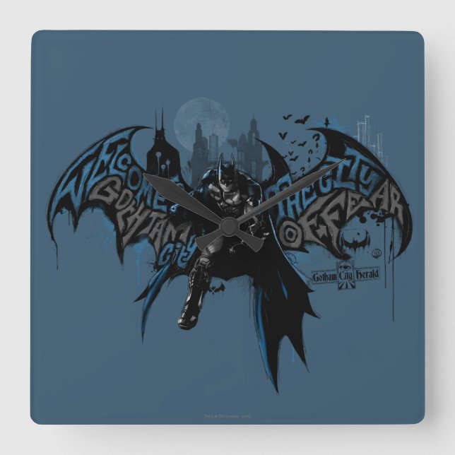 Batman Gotham City Paint Drip Graphic Fyrkantig Klocka (Framsida)