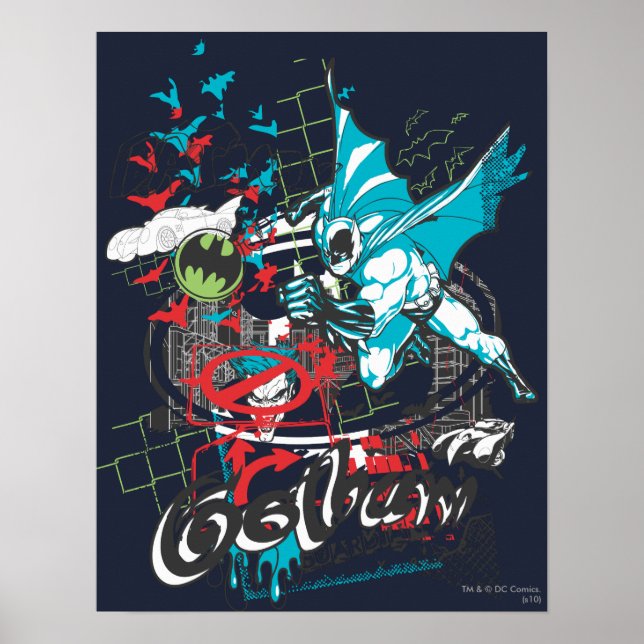 Batman Gotham Guardian Lineart Collage Poster (Framsidan)