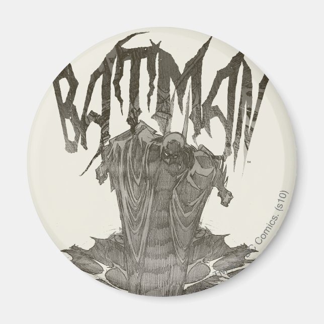 Batman | Graphic Novel Pencil Sketch Beige Logotyp Magnet (Framsidan)