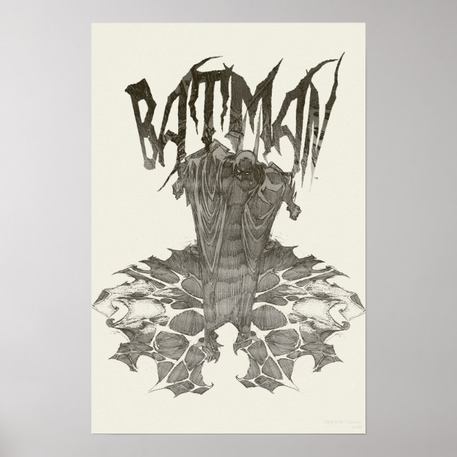 Batman | Graphic Novel Pencil Sketch Beige Logotyp Poster (Framsidan)