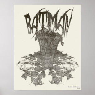 Batman   Graphic Novel Pencil Sketch Beige Logotyp Poster