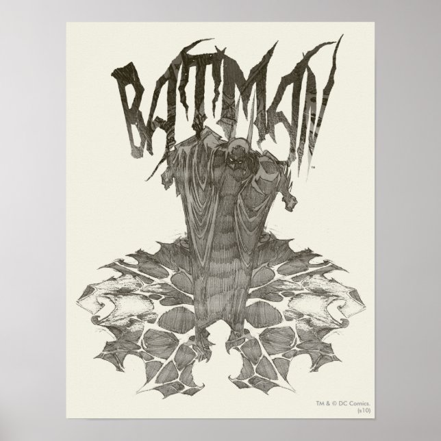 Batman | Graphic Novel Pencil Sketch Beige Logotyp Poster (Framsidan)