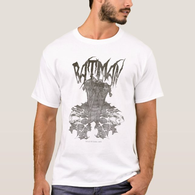Batman | Graphic Novel Pencil Sketch Beige Logotyp Tee Shirt (Framsida)