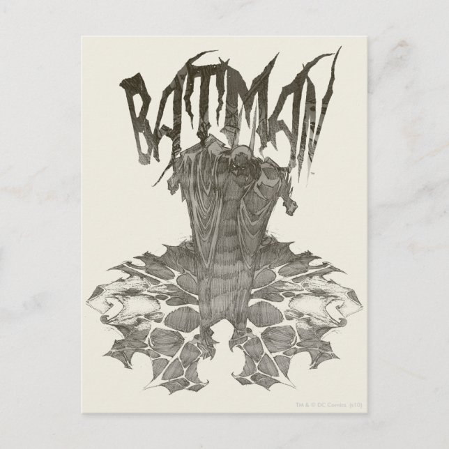 Batman | Graphic Novel Pencil Sketch Beige Logotyp Vykort (Framsida)