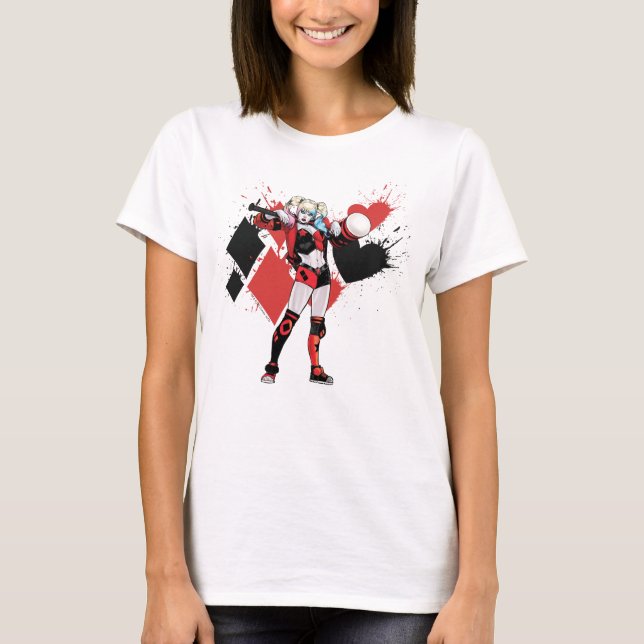 Batman | Harley Quinn Hearts & Diamonds Splatter T-shirt (Framsida)