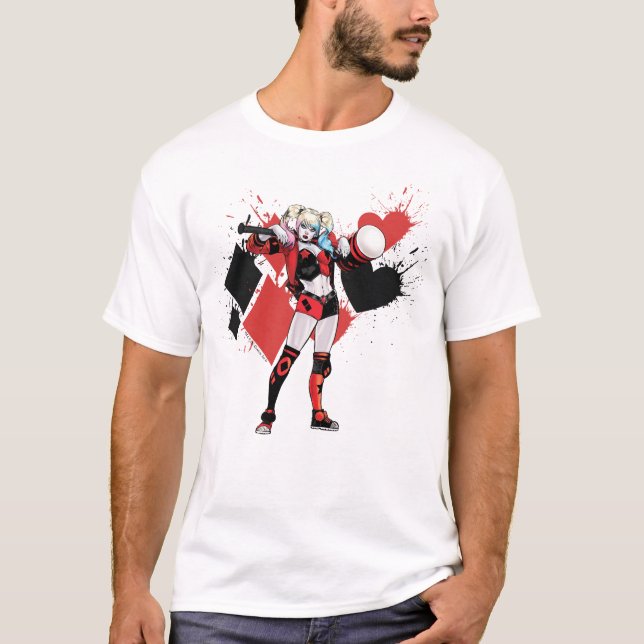 Batman | Harley Quinn Hearts & Diamonds Splatter Tee Shirt (Framsida)