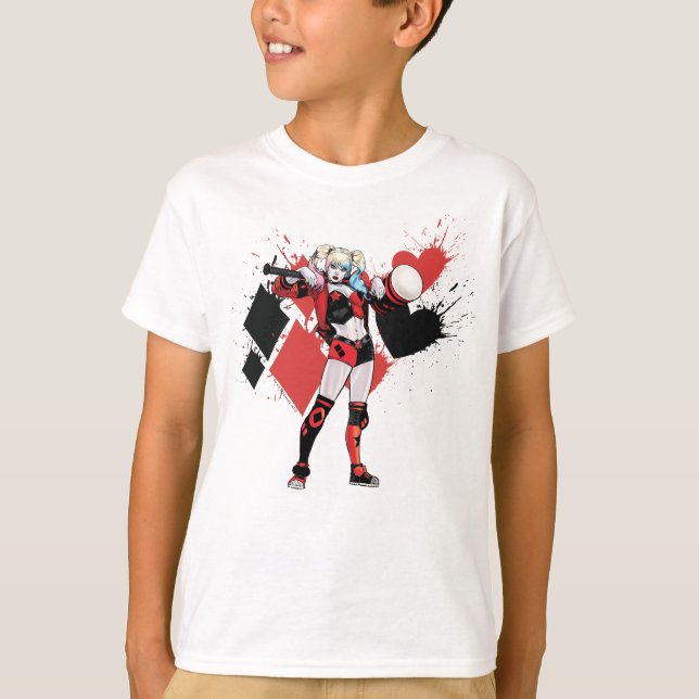 Batman | Harley Quinn Hearts & Diamonds Splatter Tee Shirt (Framsida)