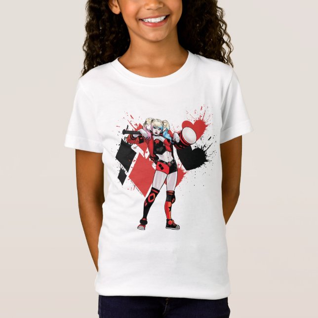 Batman | Harley Quinn Hearts & Diamonds Splatter Tee Shirt (Framsida)