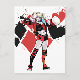 Batman Harley Quinn Hearts & Diamonds Splatter Vykort