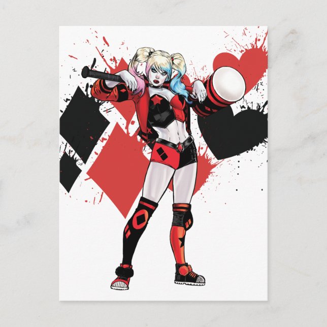 Batman | Harley Quinn Hearts & Diamonds Splatter Vykort (Framsida)