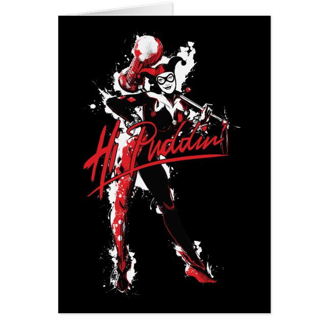 Batman | Harley Quinn "Hi Puddin" Bläck Art Hälsningskort (Framsidan)