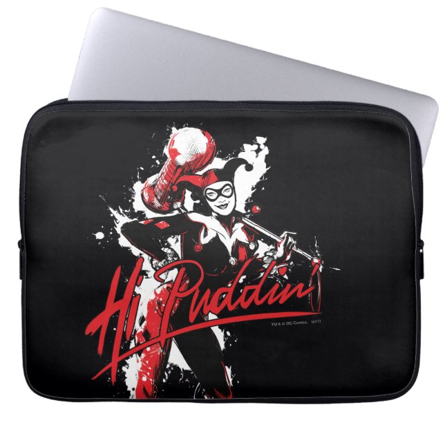 Batman | Harley Quinn "Hi Puddin" Bläck Art Laptop Sleeve (Framsidan)