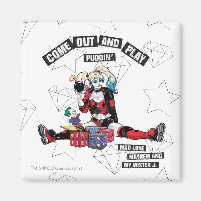 Batman | Harley Quinn "Kom Out and Play Puddin" Magnet (Framsidan)