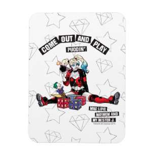 Batman Harley Quinn "Kom Out and Play Puddin" Magnet