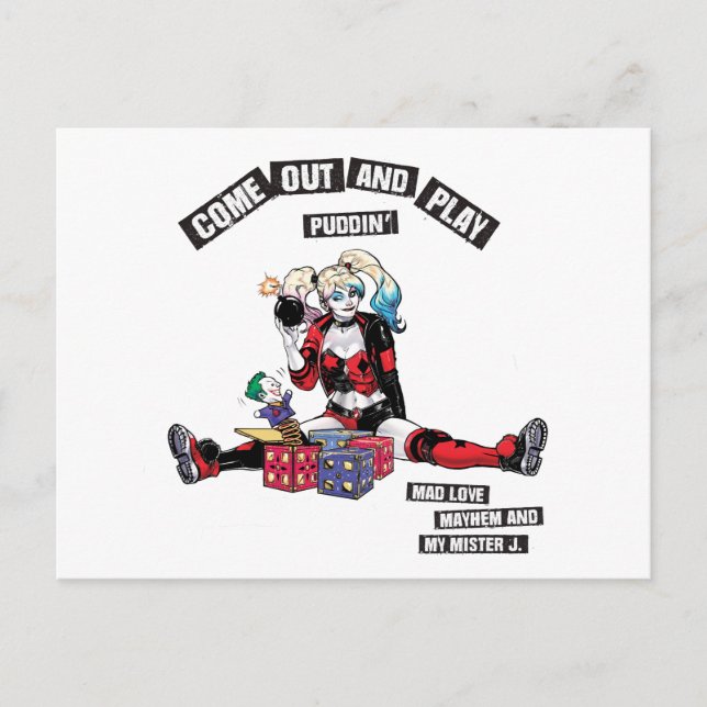 Batman | Harley Quinn "Kom Out and Play Puddin" Vykort (Framsida)