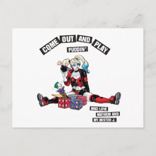 Batman Harley Quinn "Kom Out and Play Puddin" Vykort