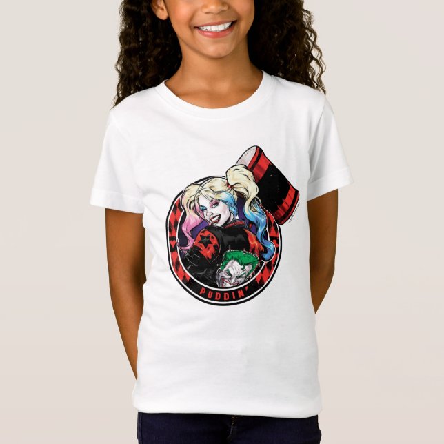 Batman | Harley Quinn Winking with Mallet Mallet Tee Shirt (Framsida)