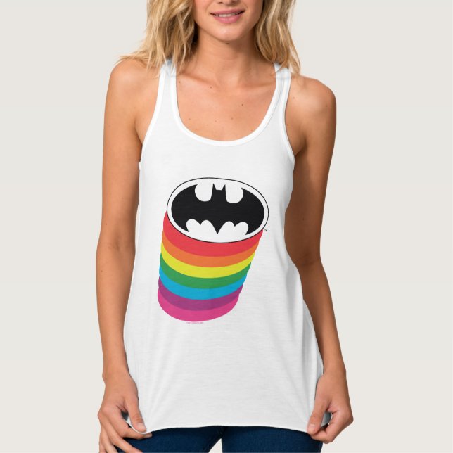 Batman Layered Rainbow Logotyp Linne Med Racerback (Framsida)
